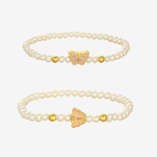 24K Gold Pearl Enamel Butterfly Bracelet