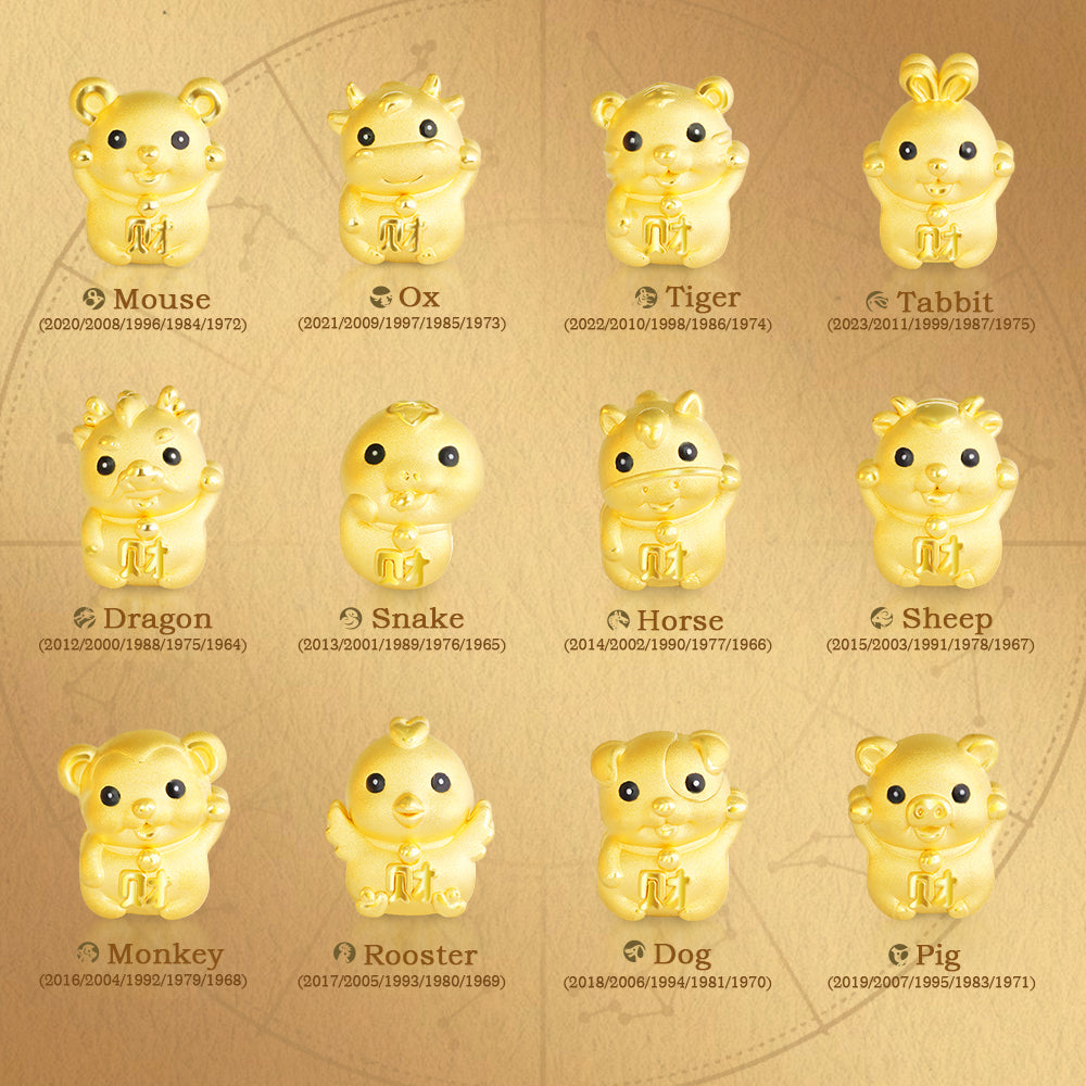 24K Gold Enamel Double-Sided Chinese Zodiac Charm