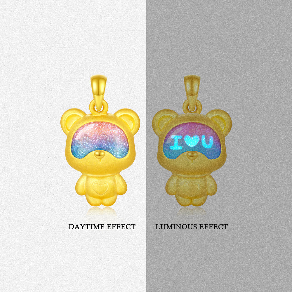 First Series 24K Gold Secret Words Luminous Enamel Sweet Bear Pendant