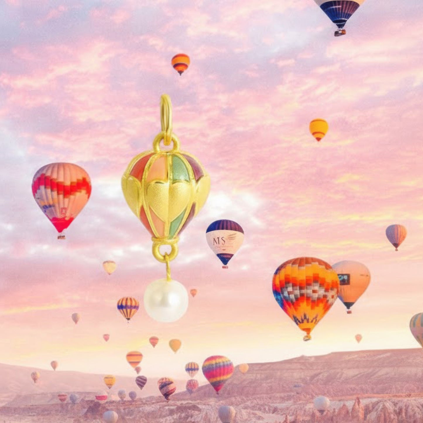 [New Product Sale]24K Gold Enamel Pearl Turkish Hot Air Balloon Pendant