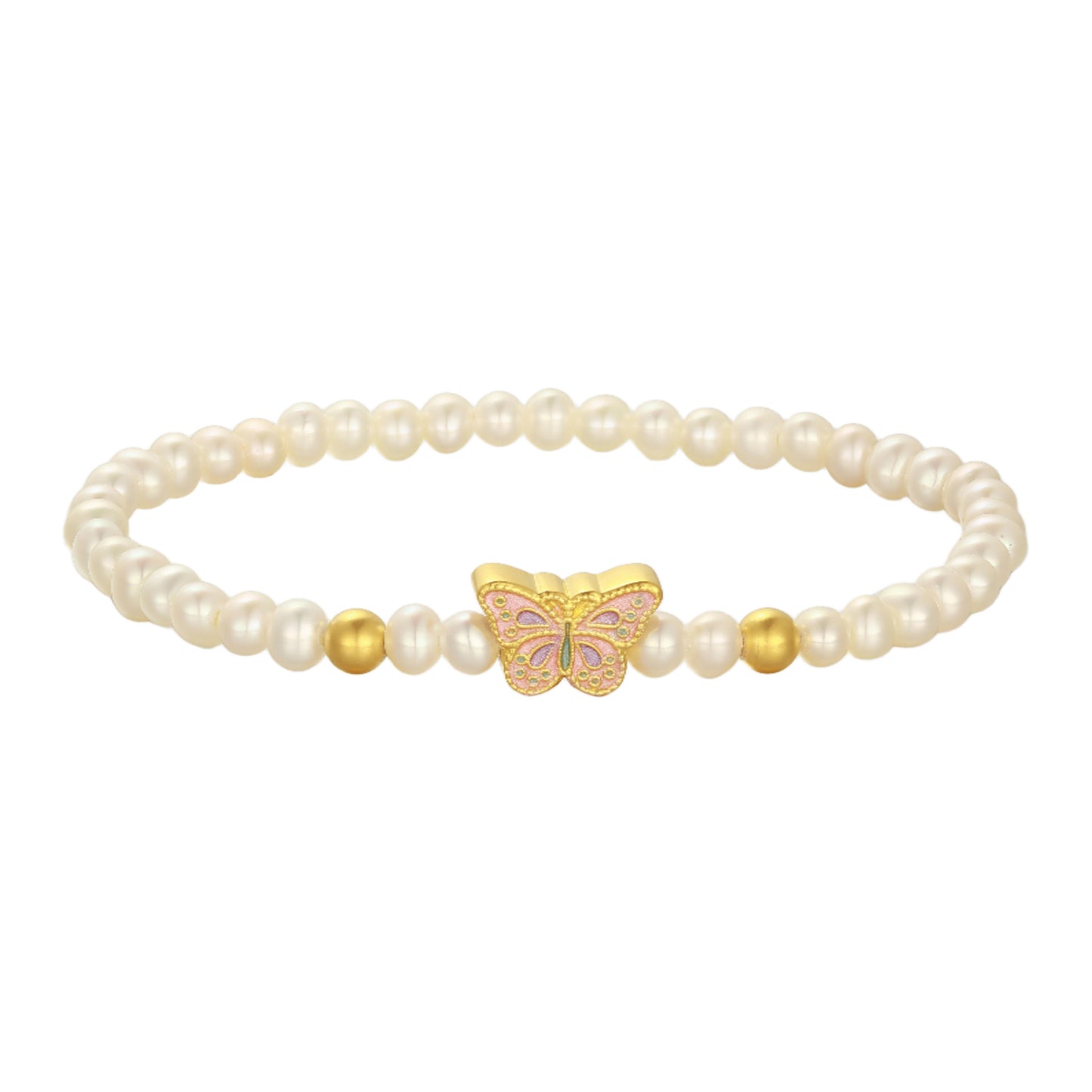 24K Gold Pearl Enamel Butterfly Bracelet