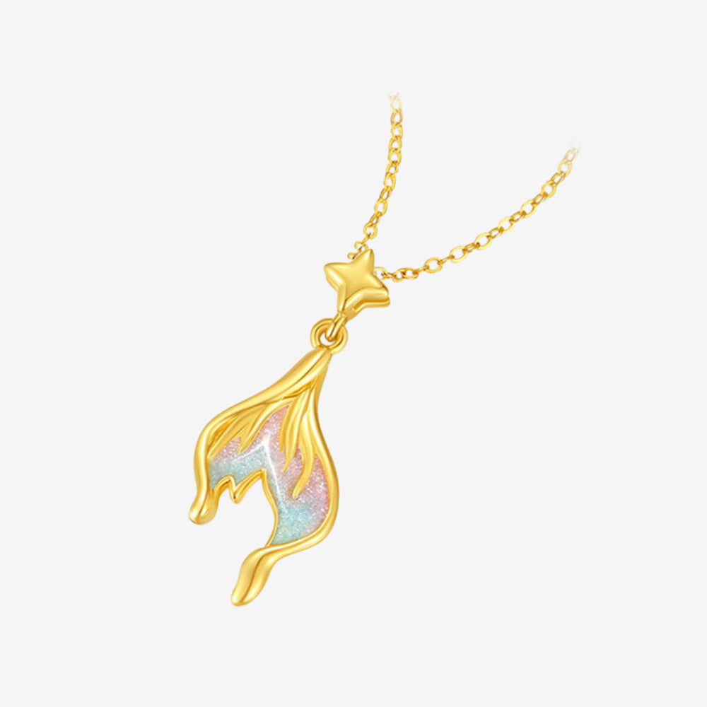 24K Gold Enamel Fluorescence Mermaid Tail Necklace Pendant