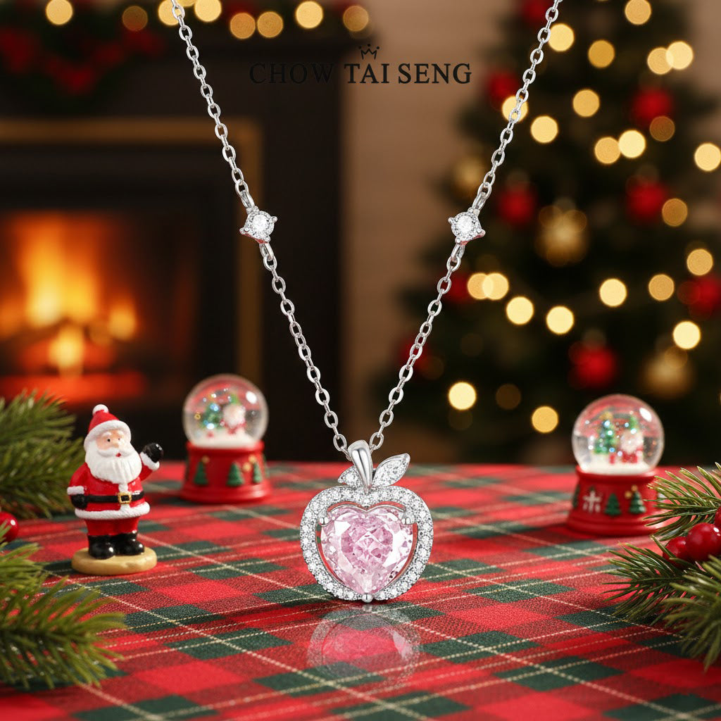 Silver Zircon Pink Apple Necklace