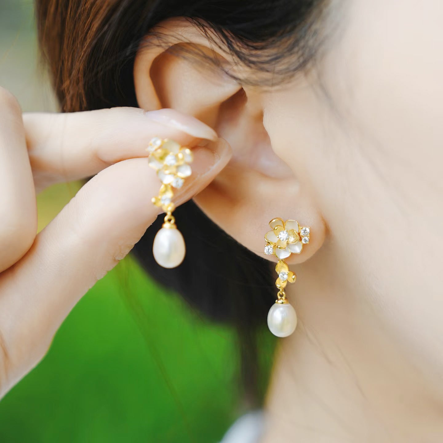 [Pre-sale] S925 Silver Pearl Elegant Jasmine Flower Jewelry Set - Earrings Necklace Bracelet