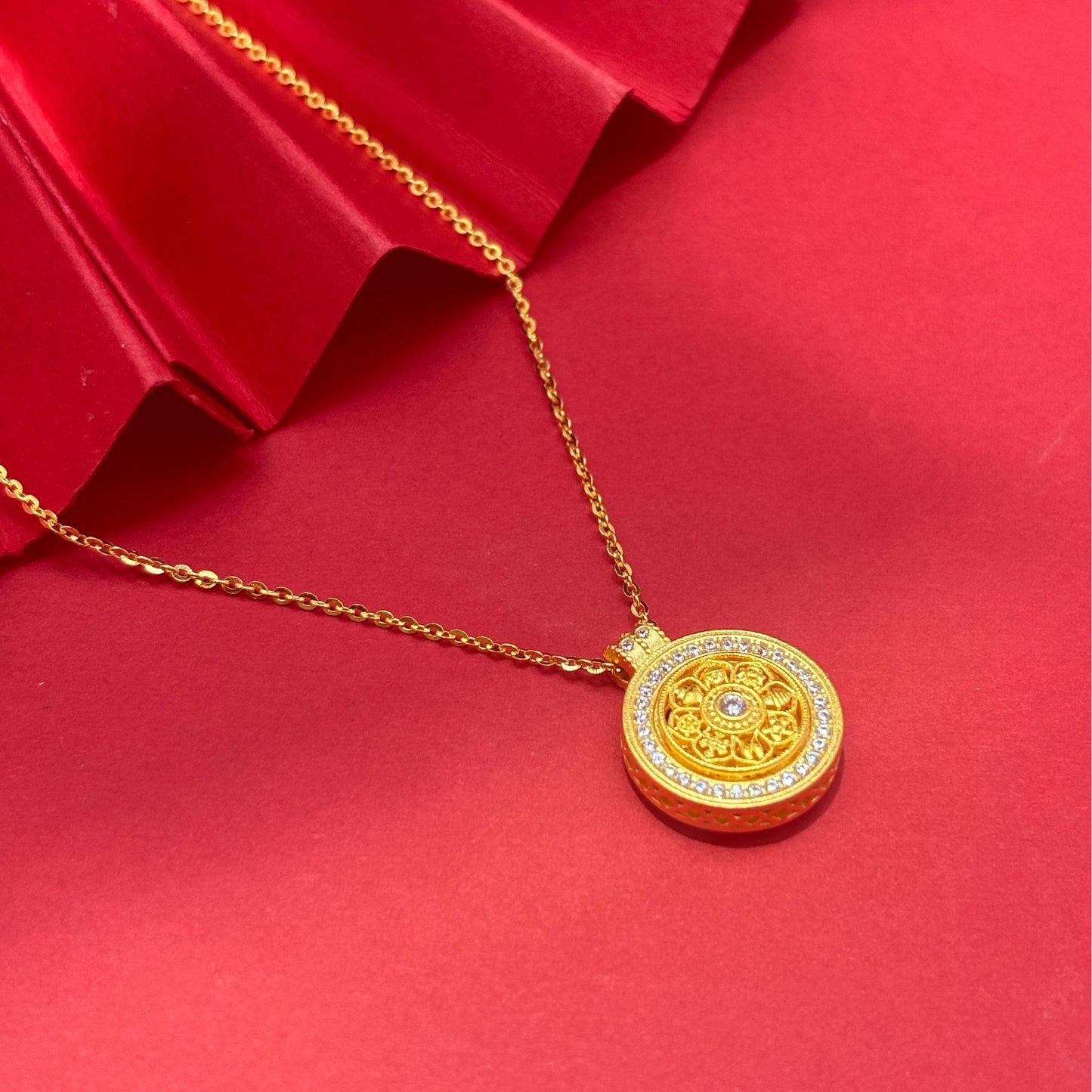 925 Silver Gold Plated Eight-treasure Compass Necklace