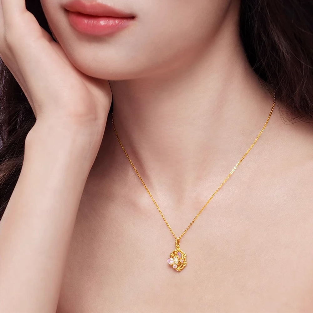 [Pre-sale] Monet Garden Series 24K Gold Diamond Luminous Enamel Vintage Rose Butterfly Pendant