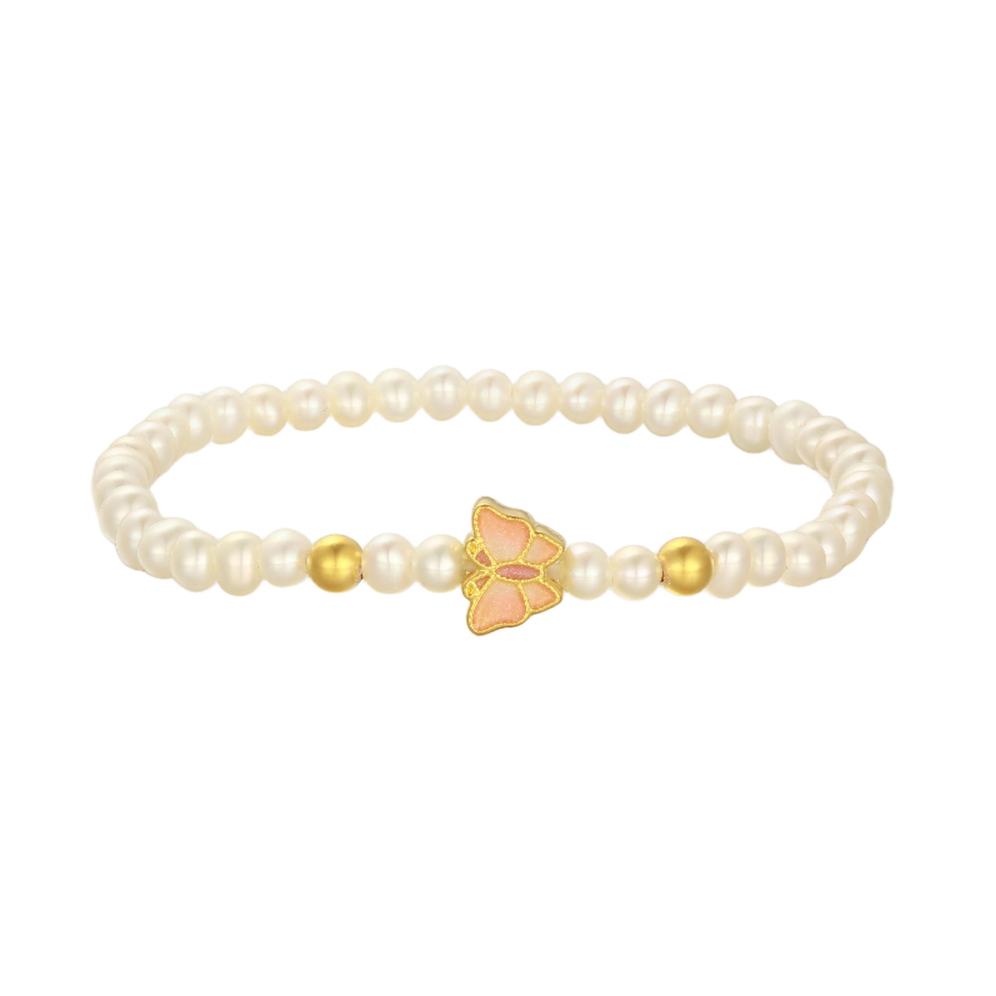 24K Gold Pearl Enamel Butterfly Bracelet