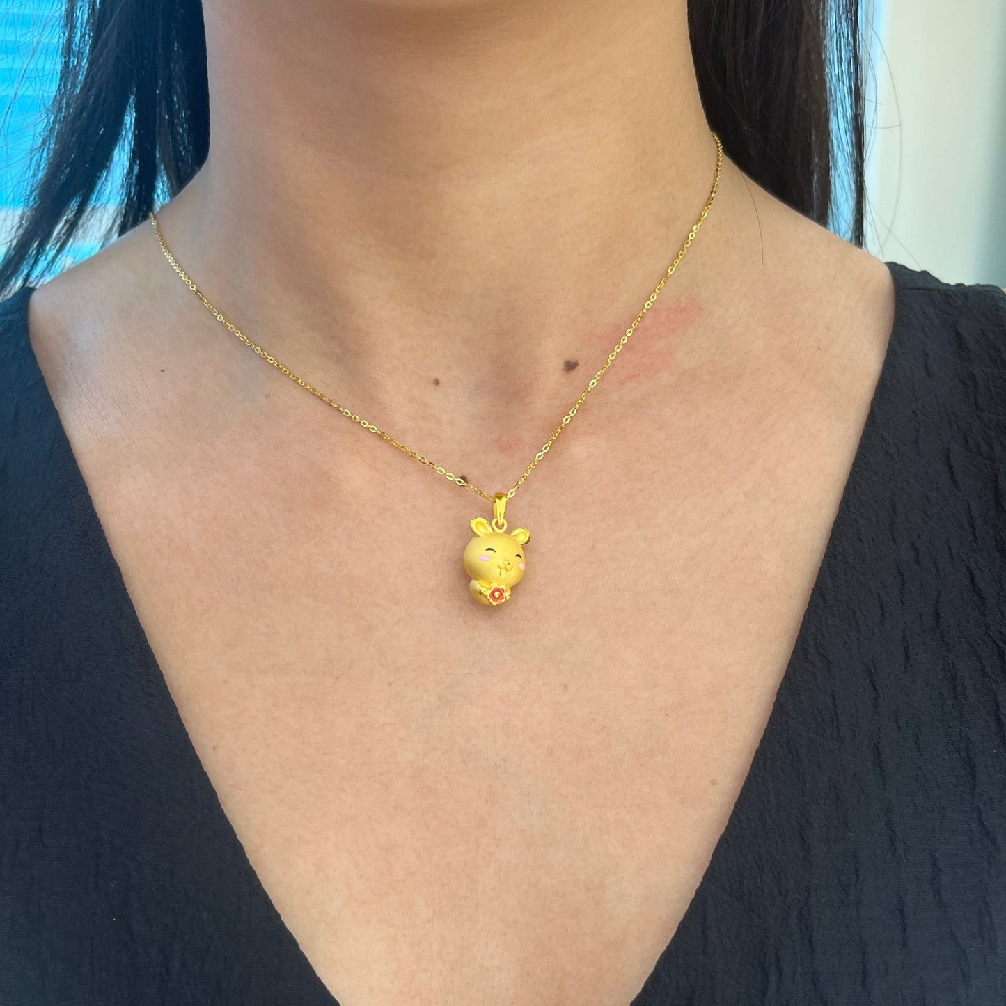 24K Gold Enamel Rabbit Pendant