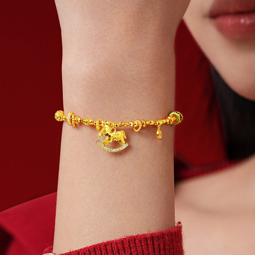 Gold Plated Silver Zircon Rich Horse Jewelry Set - Necklace Bracelet