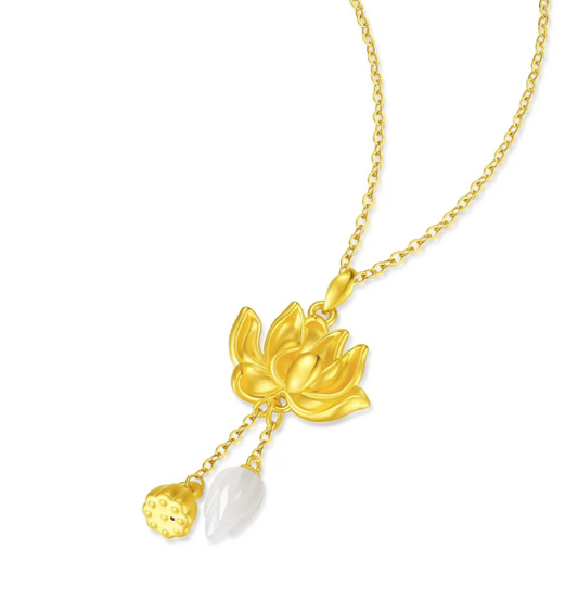 24K Gold Lotus Chalcedony Necklade Pendent