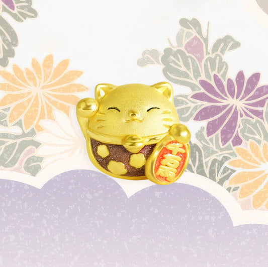 24K Gold Enamel Fortune Lucky Cat Charm