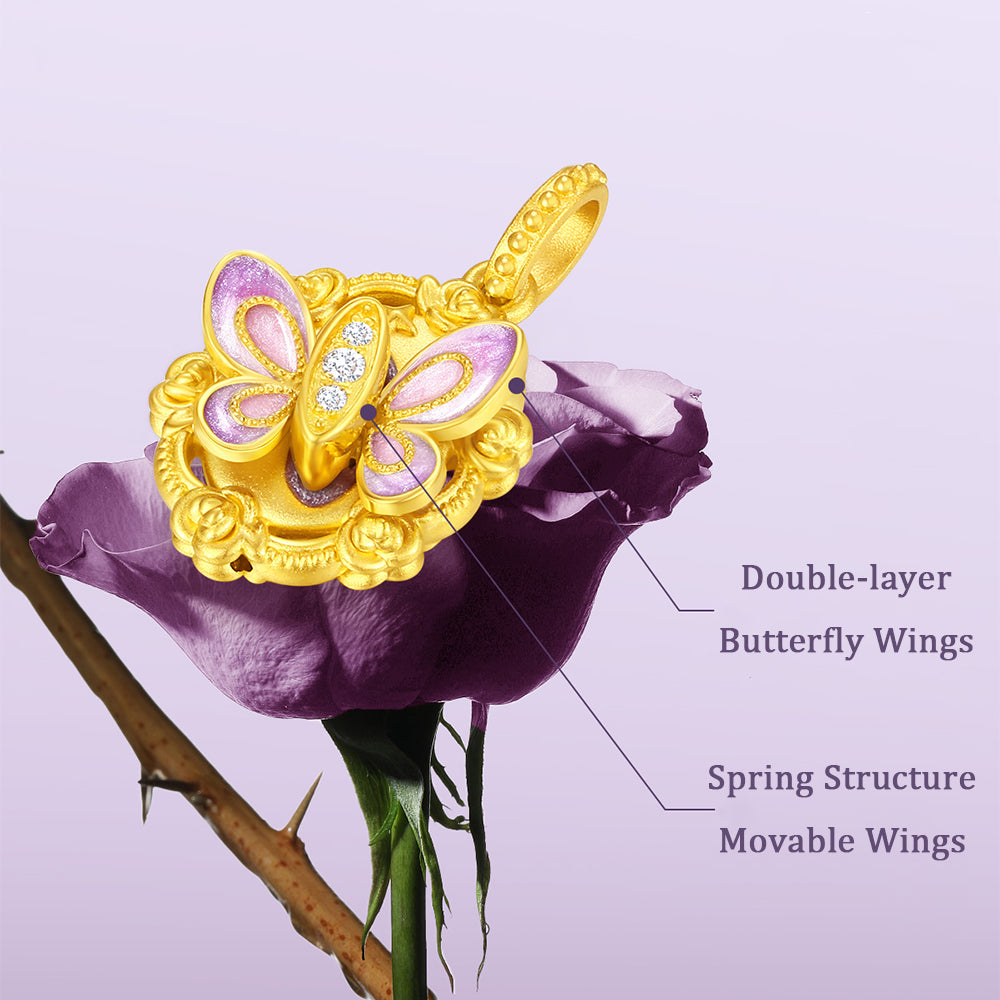 [Pre-sale] Monet Garden Series 24K Gold Diamond Luminous Enamel Vintage Rose Butterfly Pendant