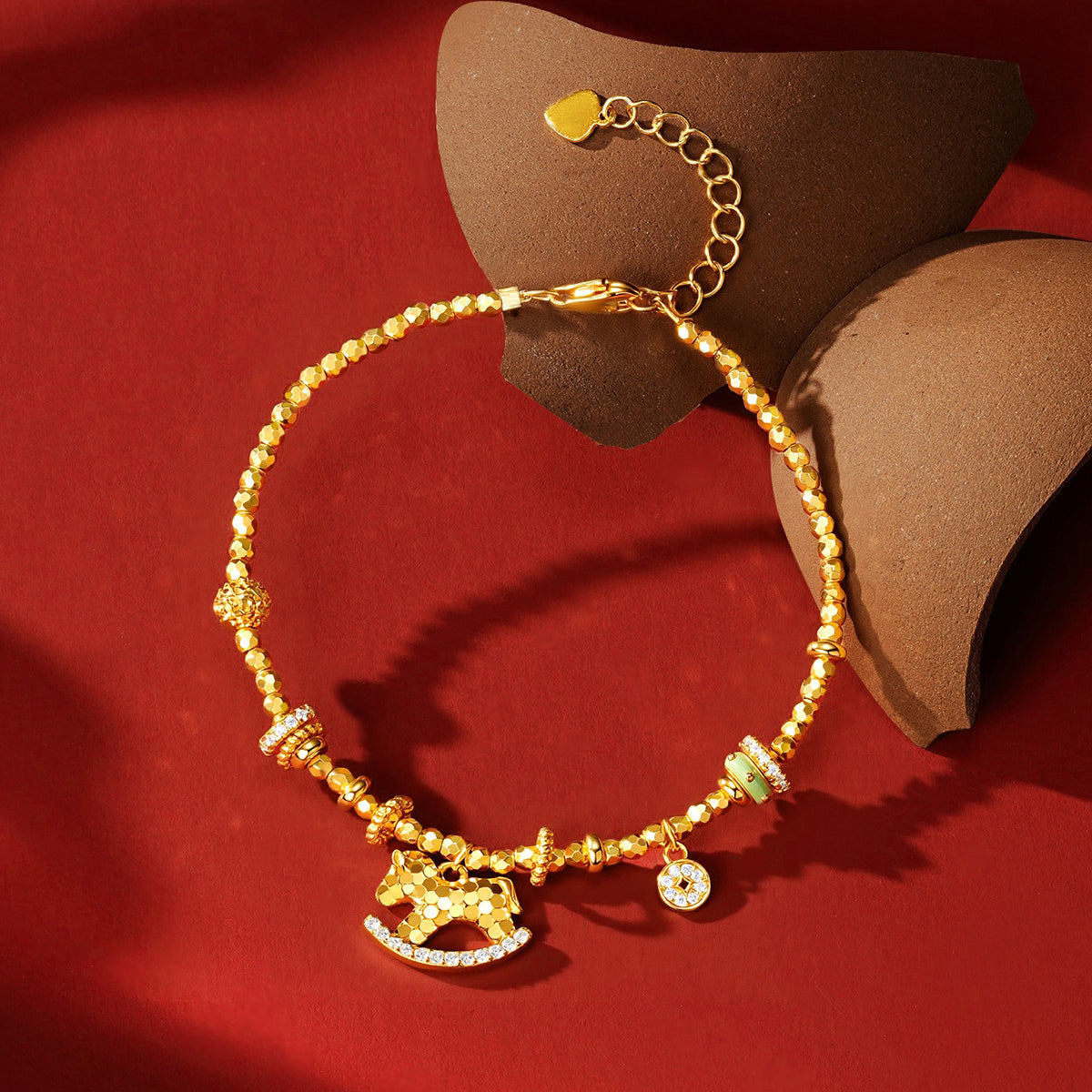 Gold Plated Silver Zircon Rich Horse Jewelry Set - Necklace Bracelet