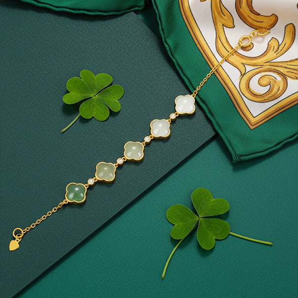 Silver Gradient Color Hetian Jade Clover Bracelet – ChowTaiSeng