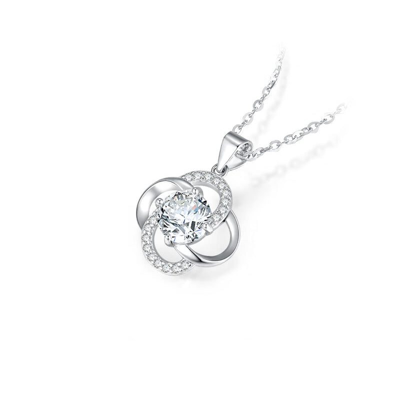Silver Zircon Elegant Four-leaf Clover Necklace