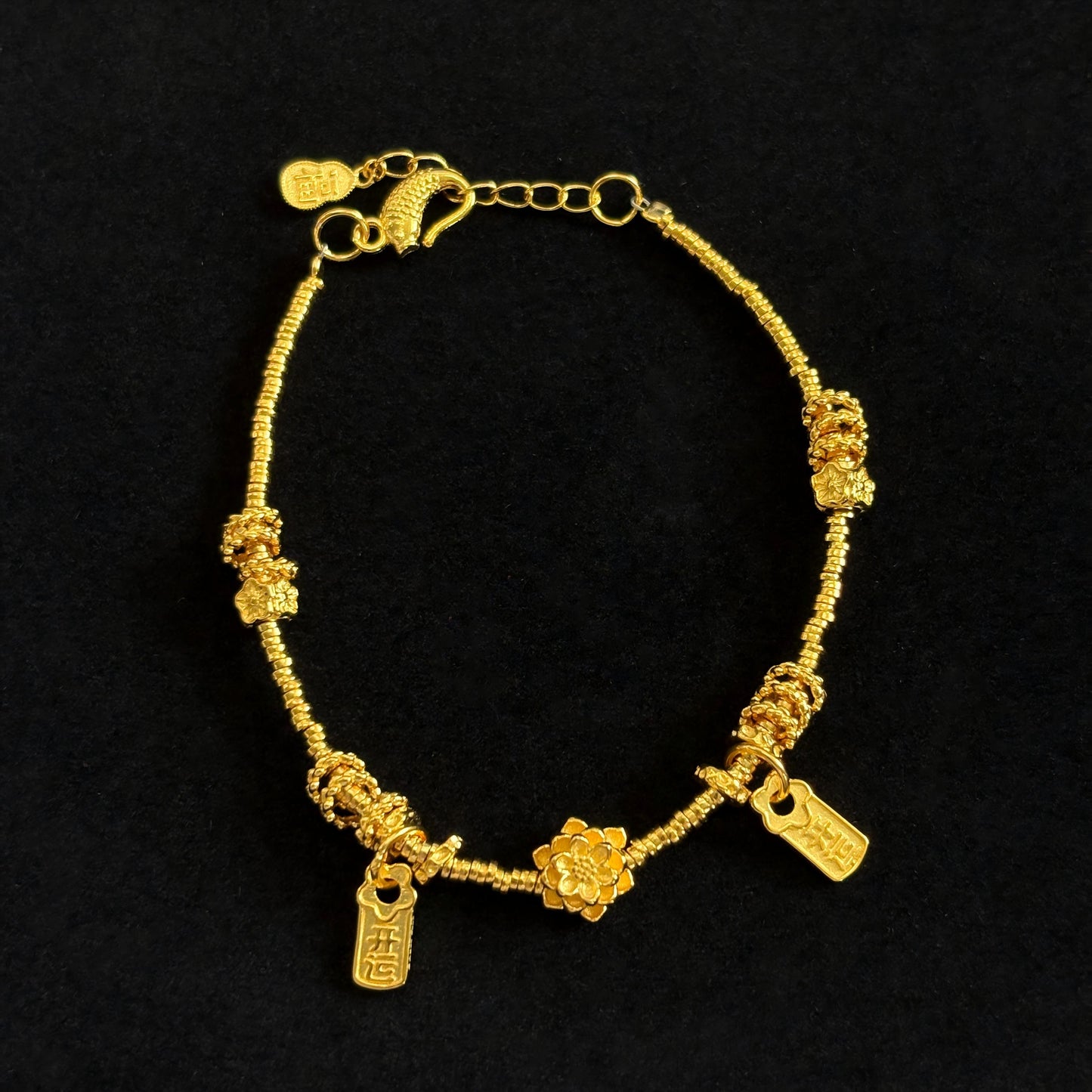 Gold Plated Silver Good Luck Lotus Flower Bracelet