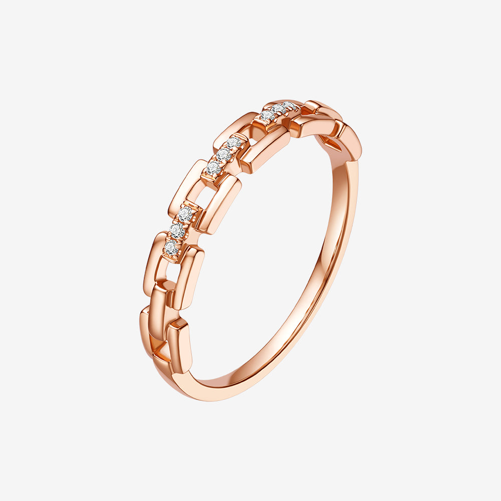 Urban Monologue Series 18K Rose Gold Diamond Square Chain Ring