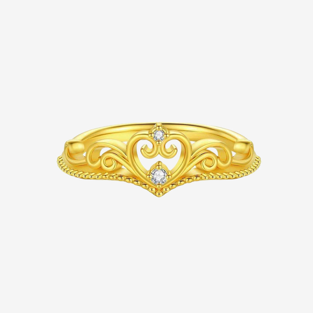 24K Gold Diamond Princess Crown Ring