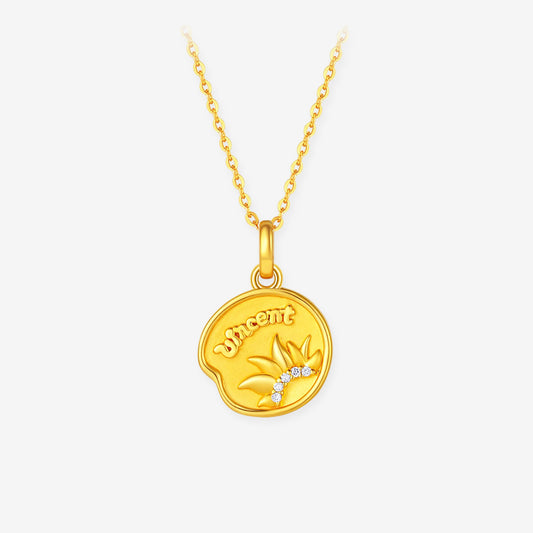 Blazing Van Gogh Series 24K Gold Diamond Sunflower Round Pendant