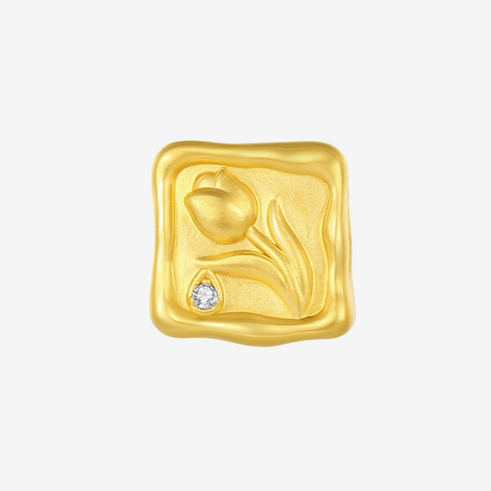 Monet Garden Series 24K Gold Diamond Tulip Square Charm