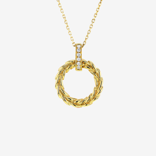 Blazing Van Gogh Series 18K Gold Diamond Wheat Circle Necklace