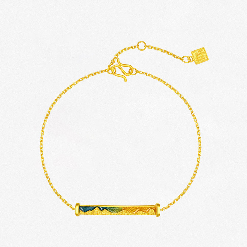 A Grand Panorama of Rivers and Mountains Series 24K Gold Scroll Bar Bracelet