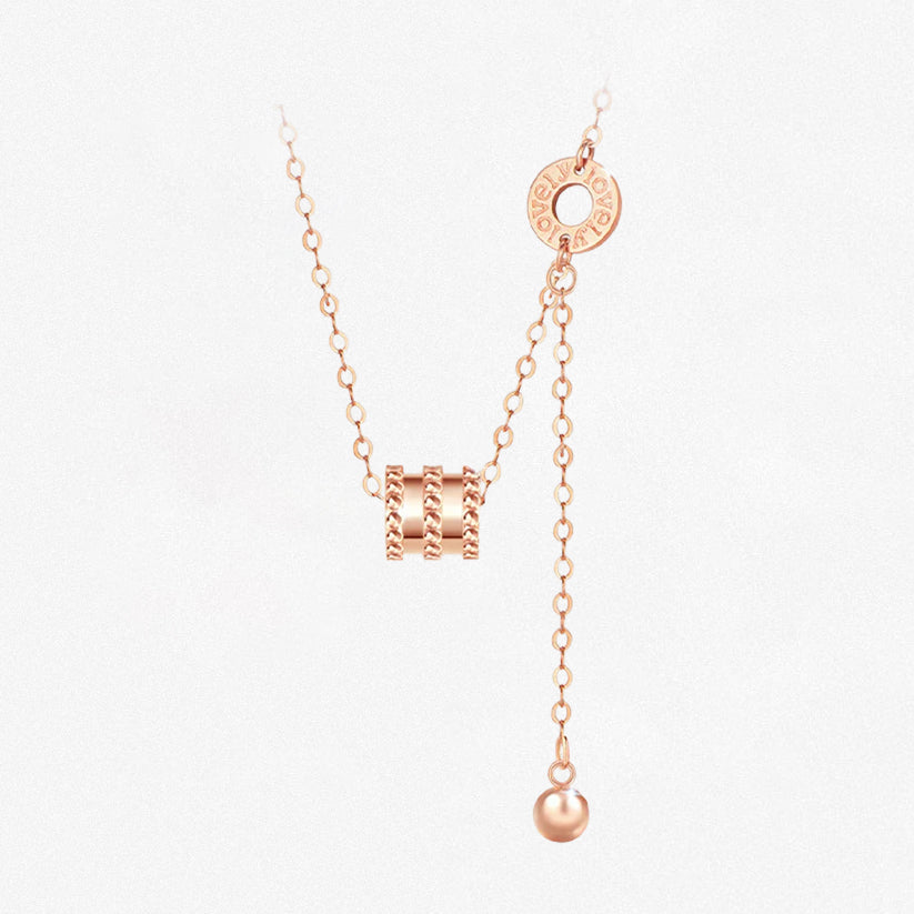 Au750 18K Gold Rose Gold Barrel and Bead Y Shape O-chain Necklace 