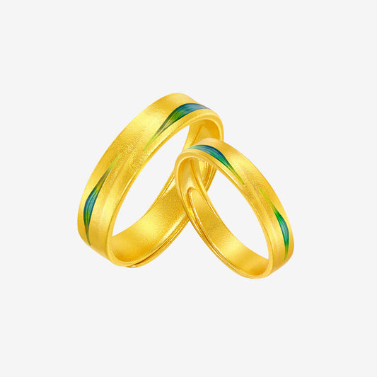 A Grand Panorama of Rivers and Mountains Series 24K Gold Enamel Mountain Ribbon Couple Rings