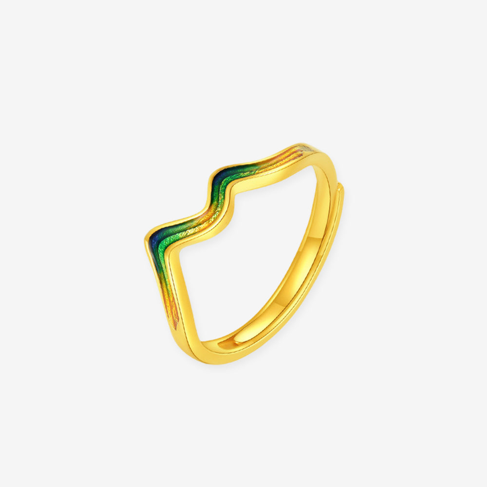 A Grand Panorama of Rivers and Mountains Series 24K Gold Enamel Green Mountain Ring