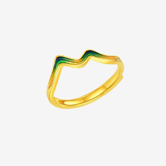 A Grand Panorama of Rivers and Mountains Series 24K Gold Enamel Green Mountain Ring