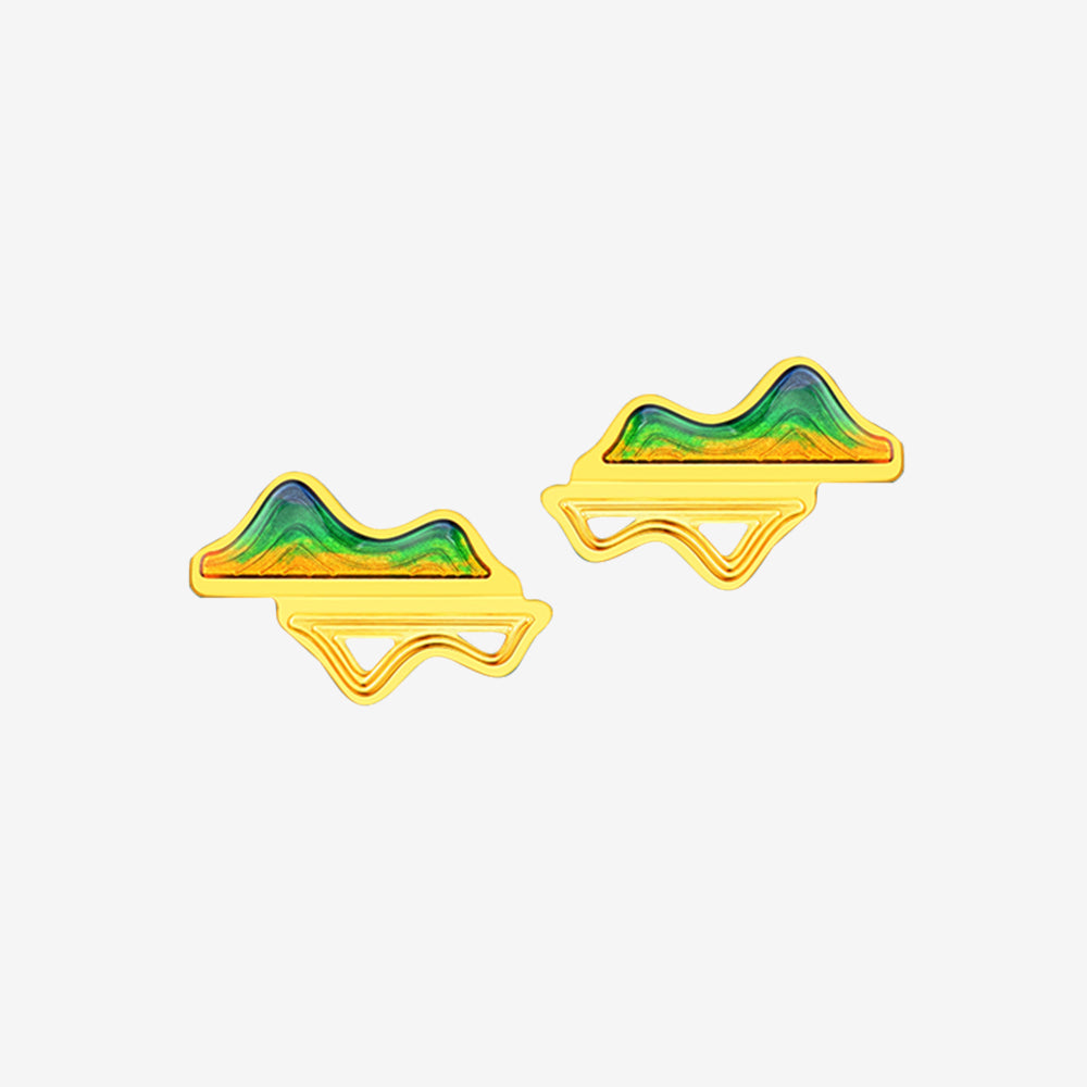 A Grand Panorama of Rivers and Mountains Series 24K Gold Enamel Green Mountain Shadow Earrings