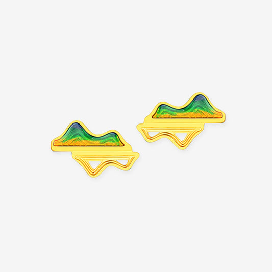 A Grand Panorama of Rivers and Mountains Series 24K Gold Enamel Green Mountain Shadow Earrings