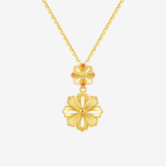 Twelve Gods of Flowers Series 24K Gold Happy Galsang Flower Pendant