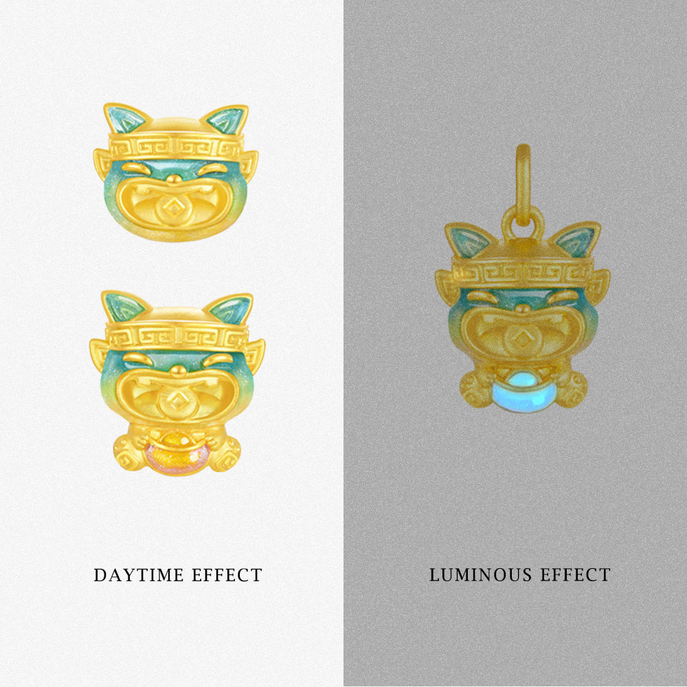 Chinese Cultural Relics Series 24K Gold Luminous Enamel Sanxingdui Gold Swallowing Beast Charm Set