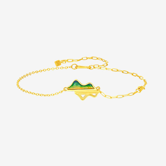 A Grand Panorama of Rivers and Mountains Series 24K Gold Enamel Green Mountain Shadow Bracelet