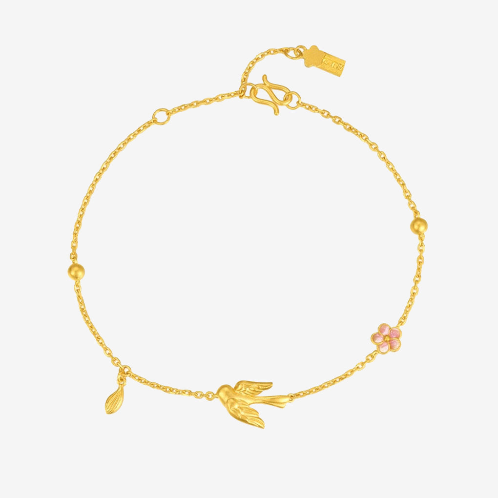 Twelve Gods of Flowers Series 24K Gold Magpie and Plum Blossom Fairly Bracelet