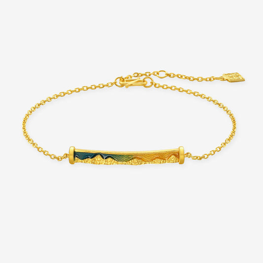 A Grand Panorama of Rivers and Mountains Series 24K Gold Scroll Bar Bracelet