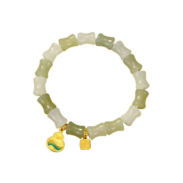 A Grand Panorama of Rivers and Mountains Series 24K Gold Bamboo Shape Hetian Jade Bracelet