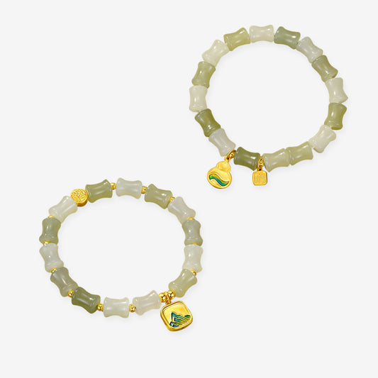 A Grand Panorama of Rivers and Mountains Series 24K Gold Bamboo Shape Hetian Jade Bracelet
