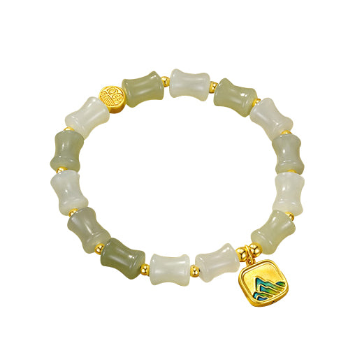 A Grand Panorama of Rivers and Mountains Series 24K Gold Bamboo Shape Hetian Jade Bracelet