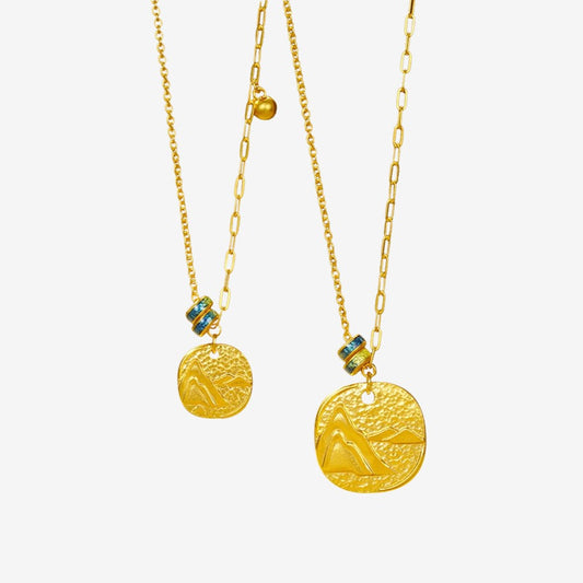 A Grand Panorama of Rivers and Mountains Series 24K Gold Hammer Pattern Couple Necklaces