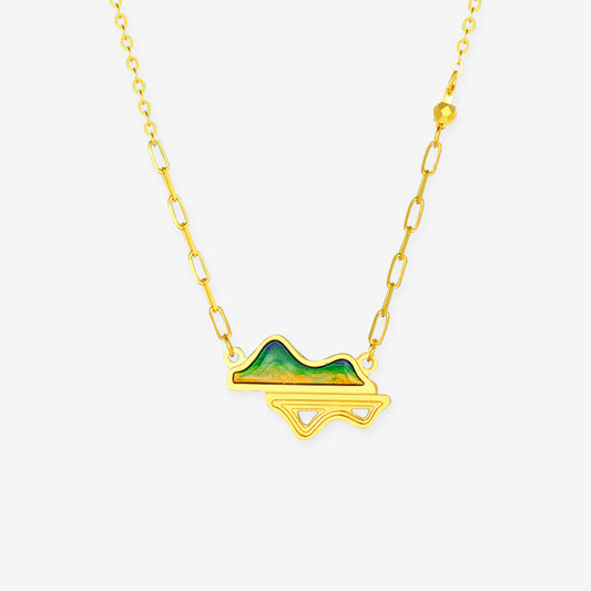 A Grand Panorama of Rivers and Mountains Series 24K Gold Enamel Green Mountain Shadow Necklace