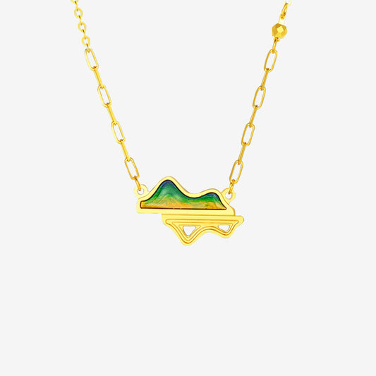 A Grand Panorama of Rivers and Mountains Series 24K Gold Enamel Green Mountain Shadow Necklace