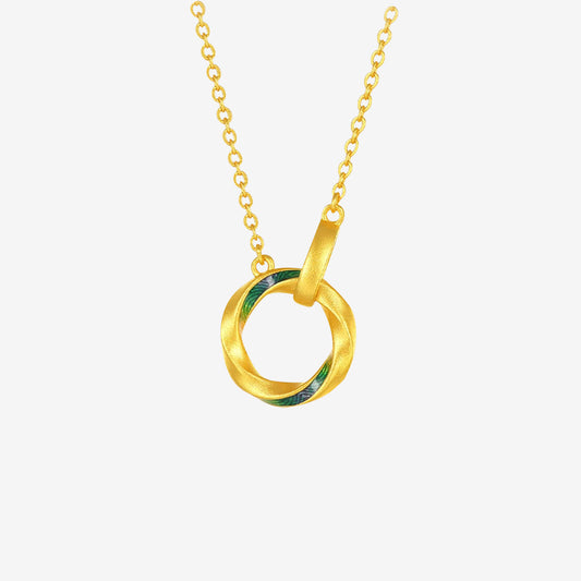 A Grand Panorama of Rivers and Mountains Series 24K Gold Enamel Mobius Interlocking Necklace