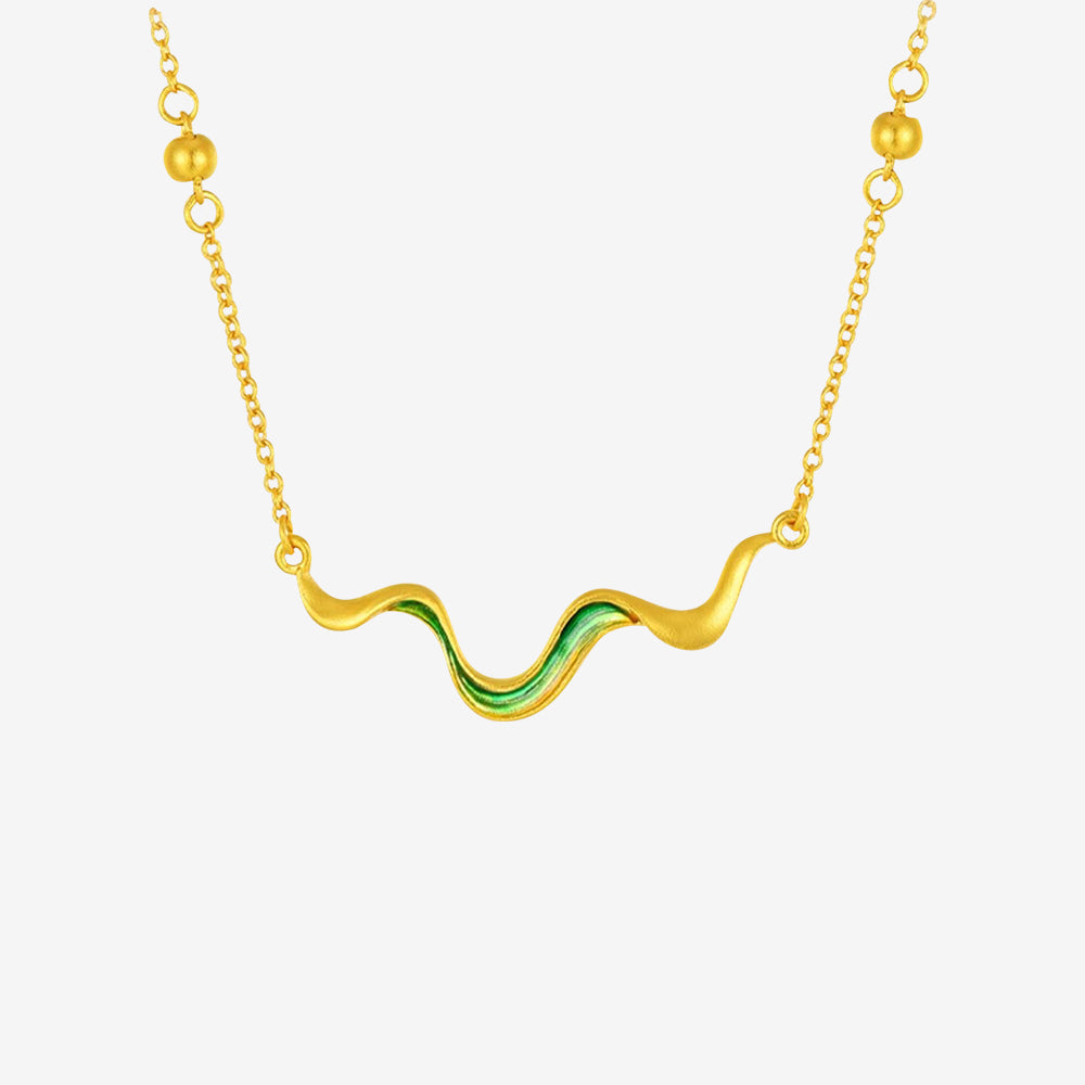 A Grand Panorama of Rivers and Mountains Series 24K Gold Enamel Green Mountain Necklace