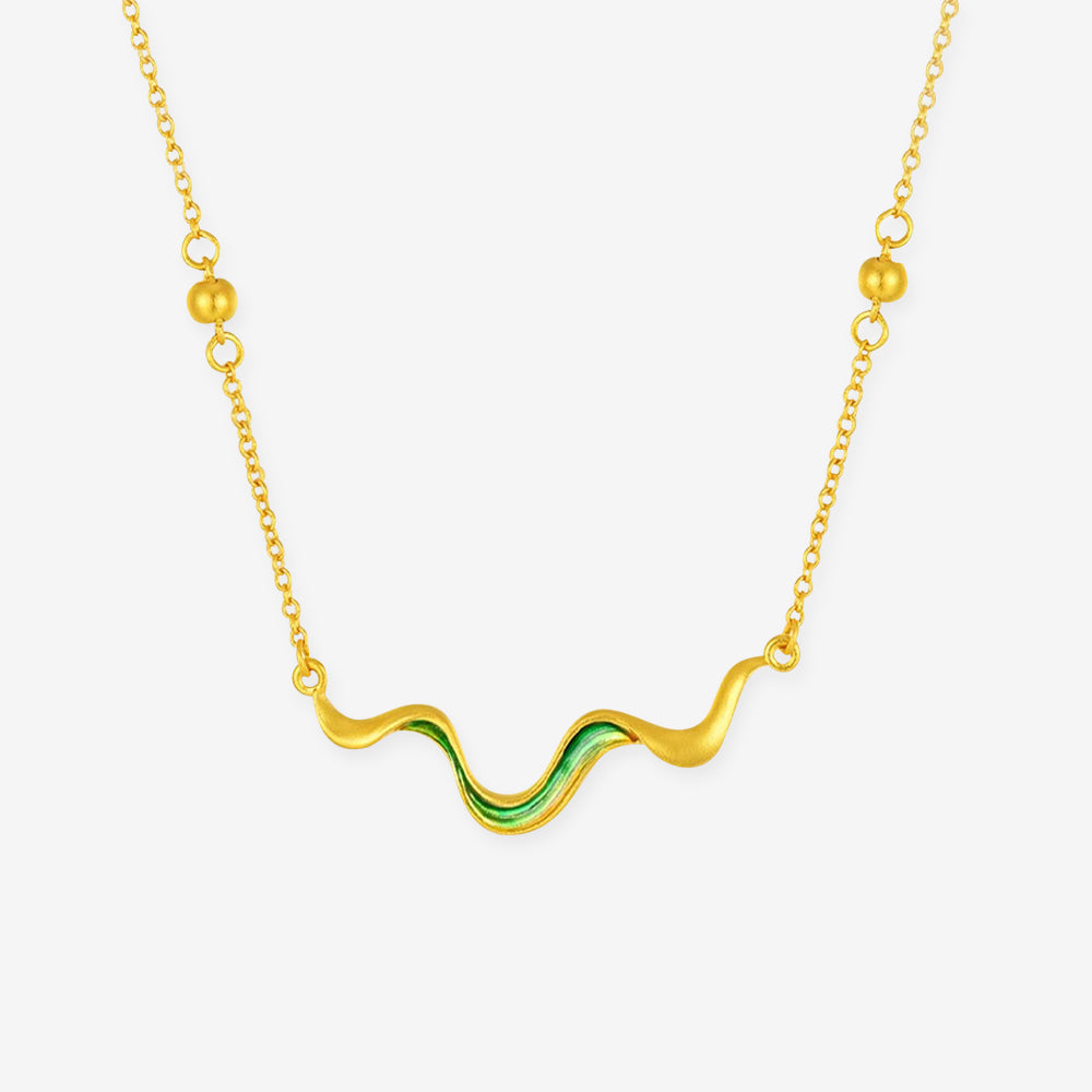 A Grand Panorama of Rivers and Mountains Series 24K Gold Enamel Green Mountain Necklace