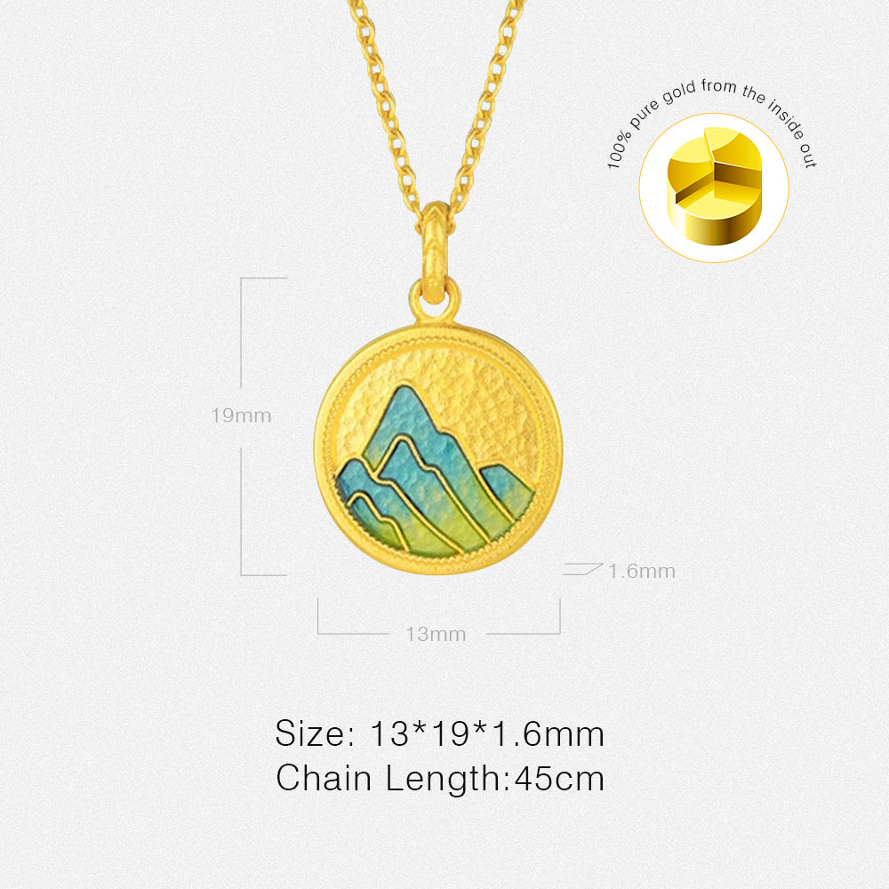 A Grand Panorama of Rivers and Mountains Series 24K Gold Enamel Square Round Tag Couple Necklaces