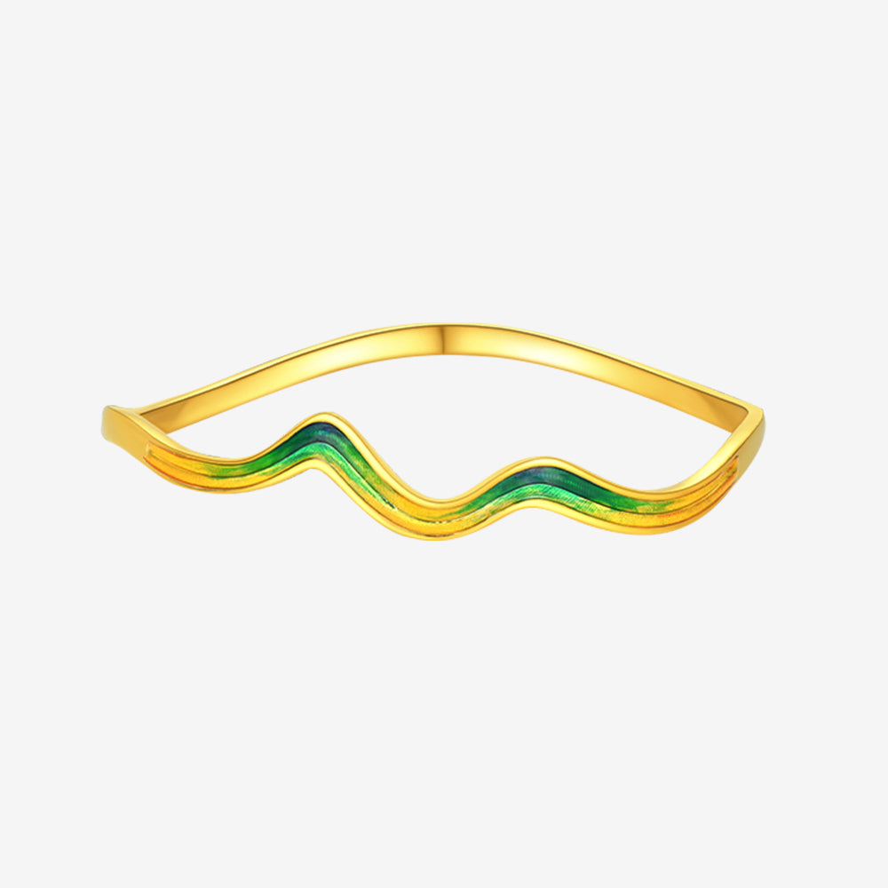 A Grand Panorama of Rivers and Mountains Series 24K Gold Enamel Green Mountain Bangle