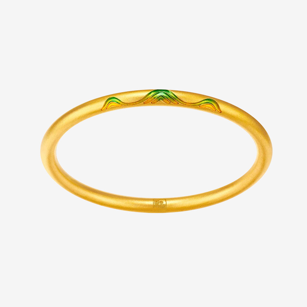 A Grand Panorama of Rivers and Mountains Series 24K Gold Enamel Green Mountain Bangle