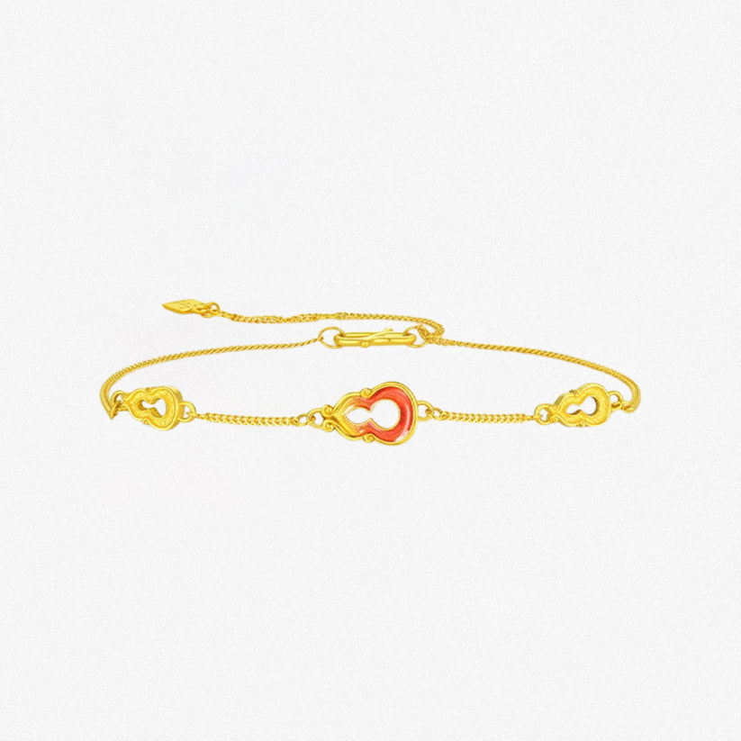 Chinese Cultural Relics Series 24K Gold Enamel Flying Gourd Bracelet